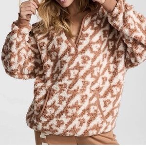 Victoria's Secret PINK Sherpa Pullover Hoodie in White Shell/ Toffee Logo size L